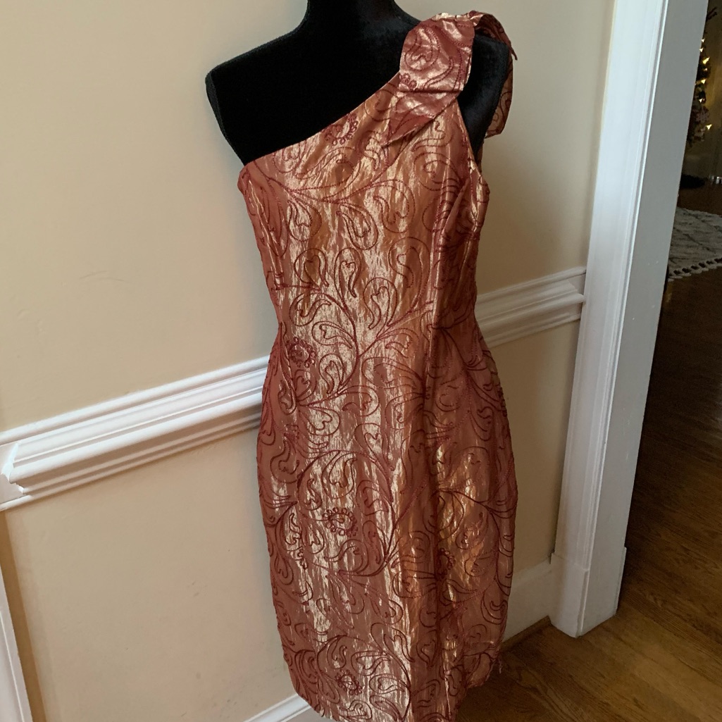 One Shoulder Vintage Silk Brocade One Shoulder Dress M